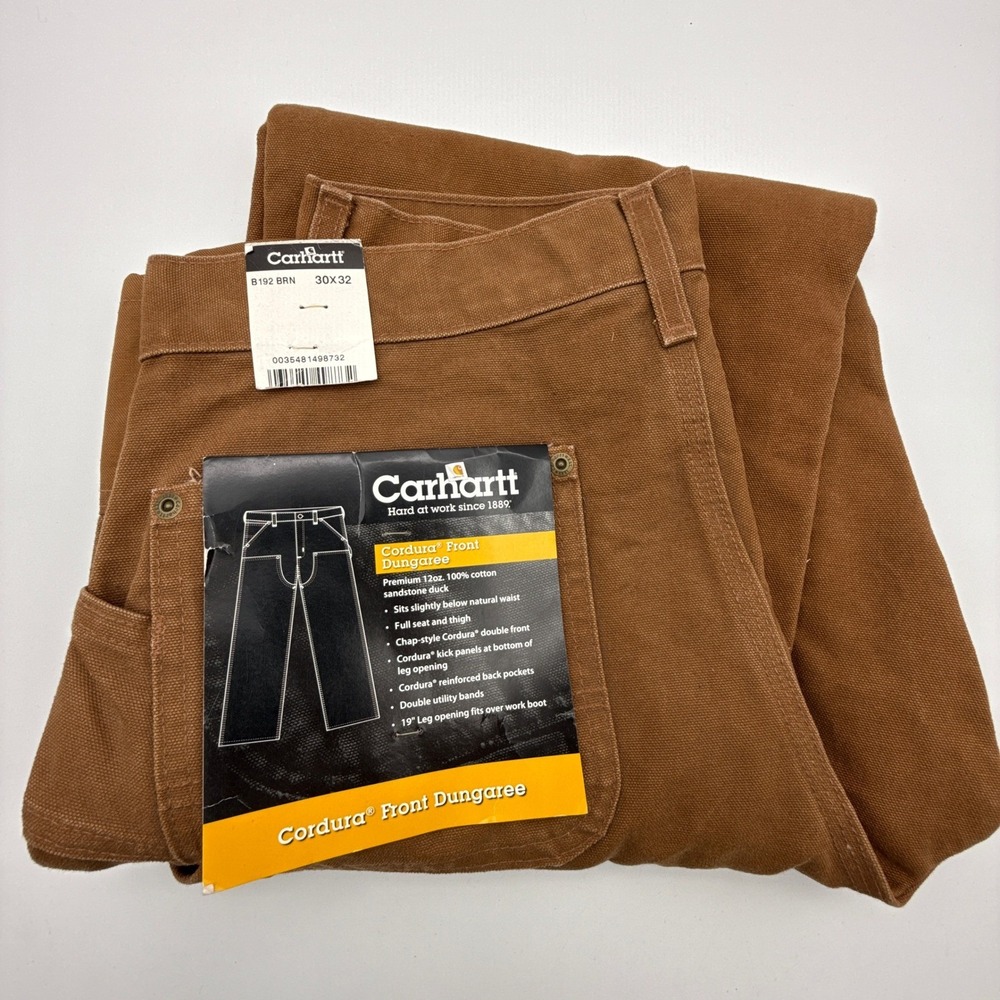 Carhartt B192 BRN Cordura Front Dungaree Work Pants 30x32 Brown Men‎